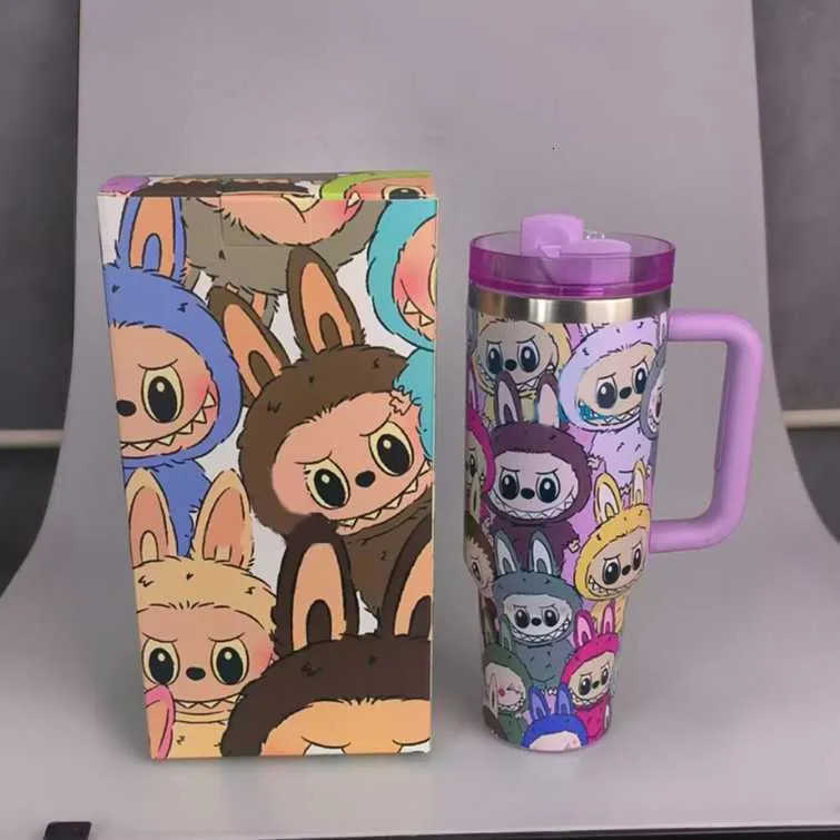 Kawaii Labubu Straw Cup Anime Portable Car Cup Cute 40oz Water Bottle Wholesale Cartoon Large Capacity Portable Car in Girl Gift X2506056