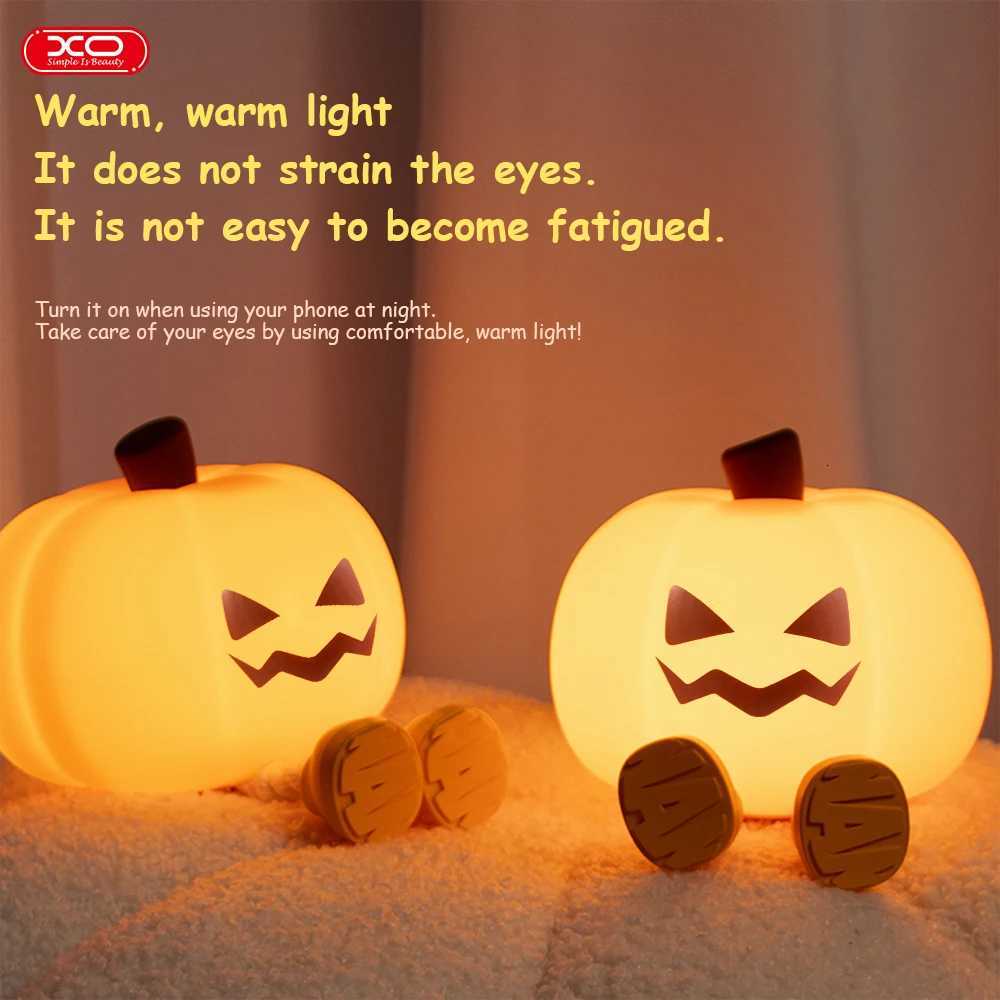 Pumpkin Night Light Cute Soft Silicone Safe Lamp Decorations Timing Dimmable Bedside Decor Kids Babies Halloween Gifts M251114