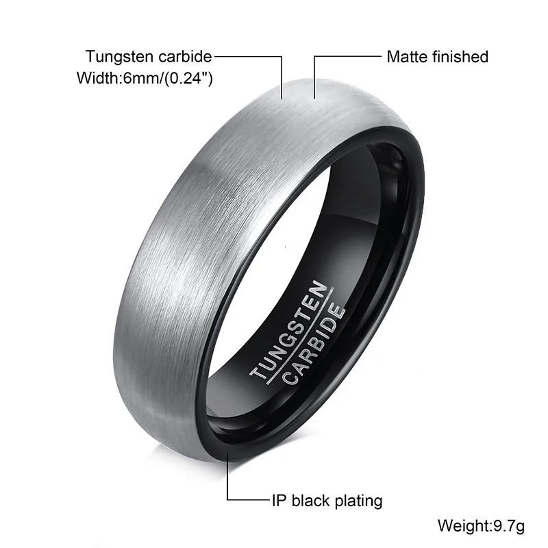 Vnox Basic 6mm Men Wedding Tungsten Carbide Ring Matte Finished Minimalist Finger Bands JewelryComfort Fit US Size 251113