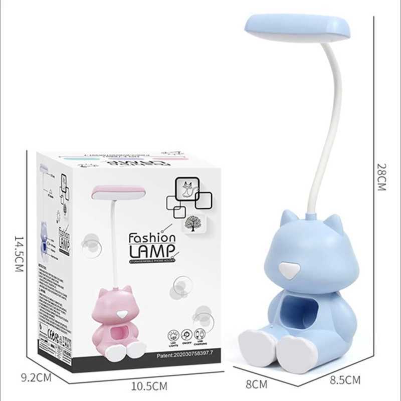 Cute Cat Flexible Led Study Desk Lamp with Phone Holder Bedside Color Adjust Table Lamp for Kids Student Room M251114