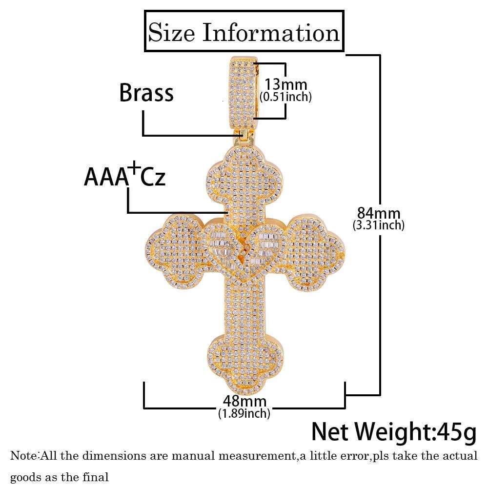 Hip Hop New Fashion Big Full Iced Out Bling Cross Pendant 5A Cubic Zirconia CZ Heart Broken Cross Men Pendant Necklace Jewelry