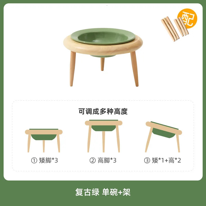 Beautiful ceramic oak high shelf tableware set small dog double food bowl mini dog water bowl rack cat pink feeder pet supplies 250414