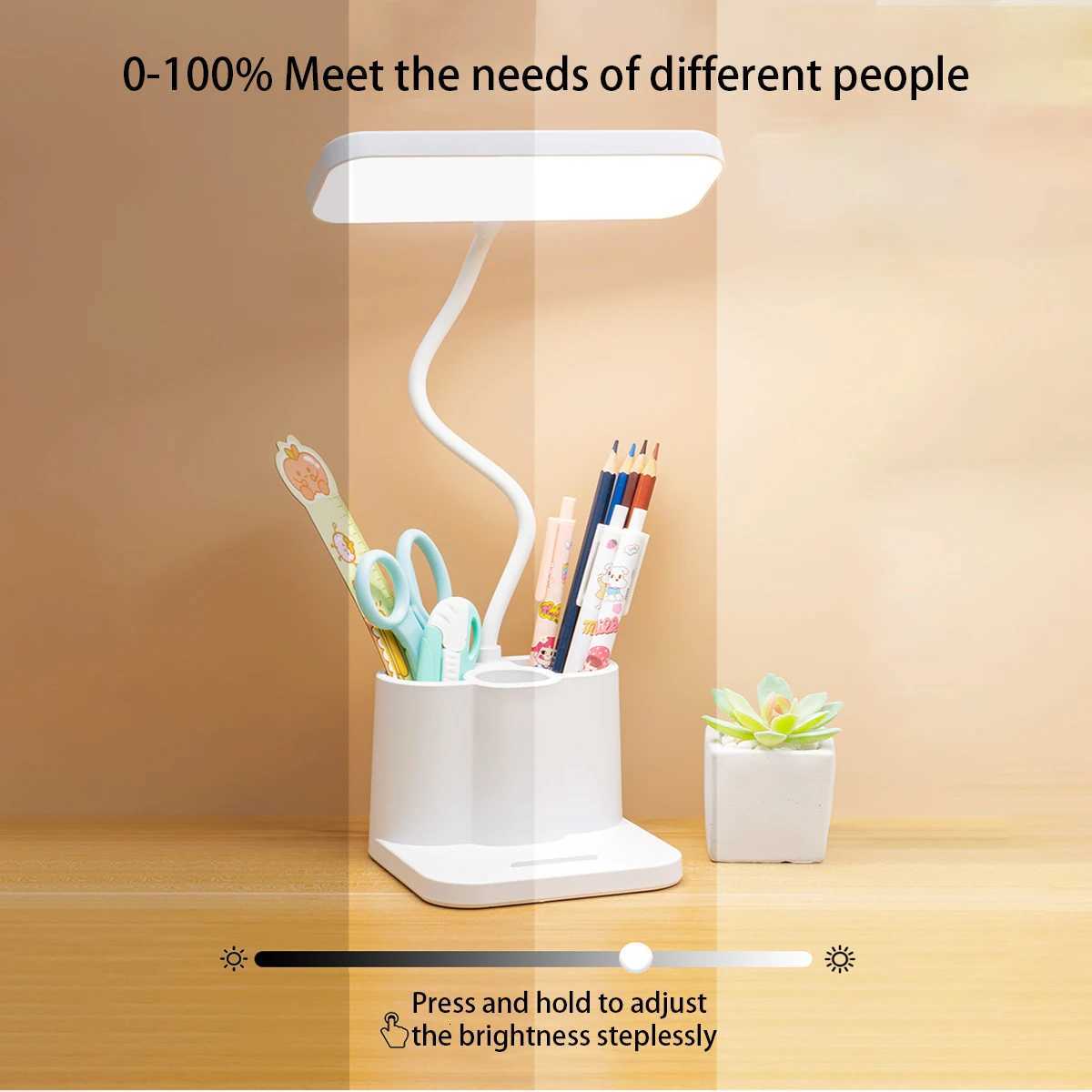 USB Rechargeable Table Lamp Learning Dormitory Bedroom Bedside LED Night Light Eye Protection 3 Levels Dimmable Touch Desk Lamp M251114