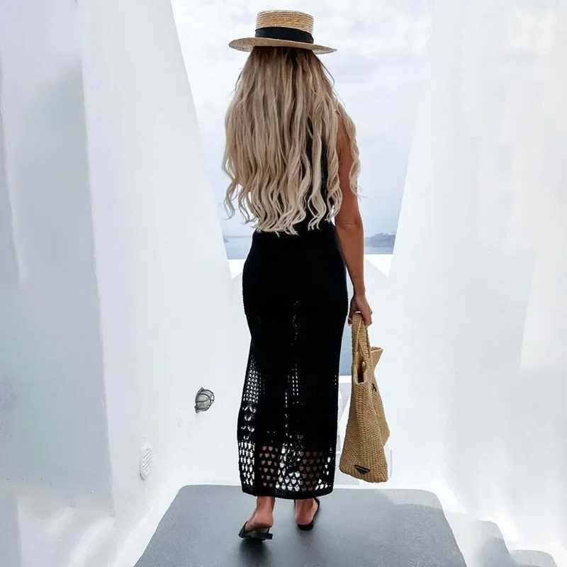 Womens swimsuit cover Ktan beach tuning dress beach dress long robe beach dress high score transparent bikini cover 2-piece set knitted dressXJ250414