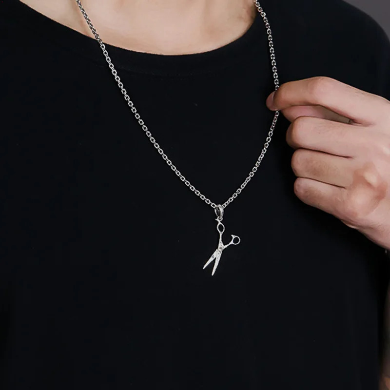 Fashionable Haircut Pendant Necklace Mens and Womens Holiday Gifts Hip Hop Retro Thai Silver Sweater Chain Jewelry 250408CJ
