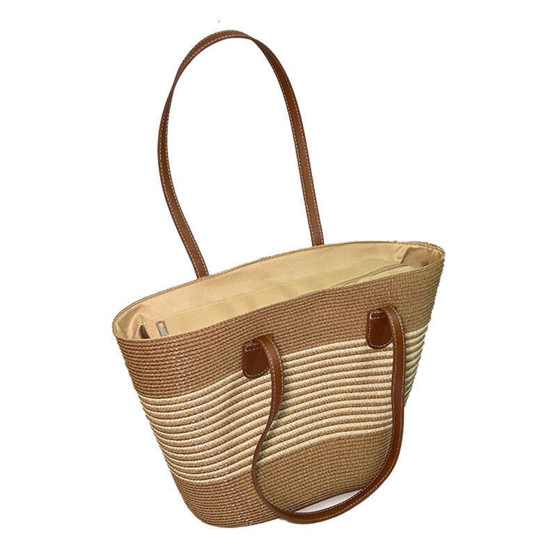 Handmade Beach Bag Summer Striped Single Shoulder Commuting Straw Woven Bag, New Large Capacity Casual And Fashionable Women's Beach Tote Bag Kq2