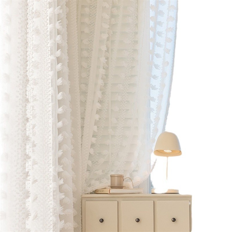 A766 Elegant White Gauze Taffeta Curtain with Rococo Motifs for Luxurious Ambiance