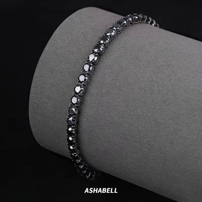 Cheapest White GRA Full Black Moissanite Tennis Chain Bracelet 925 Silver Bracelet Hiphop Men Black Moissanite Bracelet