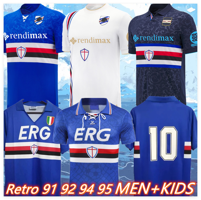 24 25 SAMPDORIA soccer jerseys 91 92 94 95 Retro Mancini Vialli Bonazzoli Candreva 2024 2025 Mancini Cerezo jersey Attilio Lombardo classic 1991 kids football shirt