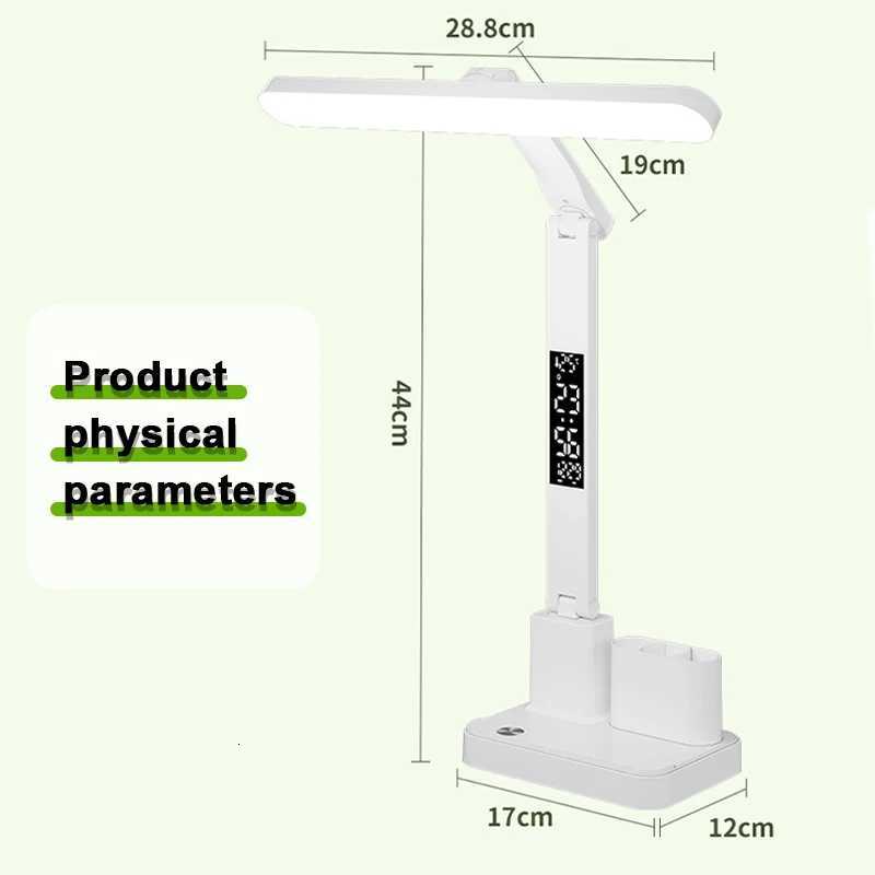 LED Learning Desk Lamp USB CharginG Holder Unilateral Clock Three-Level Light Source Adjustment Long Press Stepless Dimming M251114