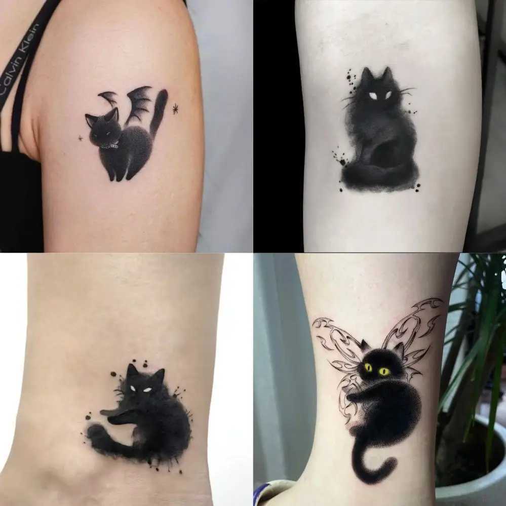Cute black cat tattoo sticker suitable for women men arms temporary tattoos waterproof fake tattoos cartoon long-lasting tattoo stickersXJ25414