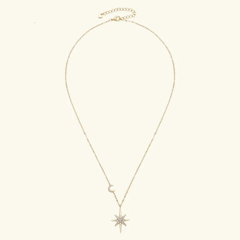 925 Silver Full Necklace for Women 18K Gold Plated Star Moon Pendant Necklace Choker Chain Fine Jewelry Gifts 250411