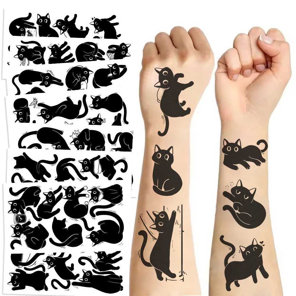 10 pieces/set of new cartoon black cat temporary tattoo stickers cute cat tattoo art girl boy birthday party supplies discountXJ25414