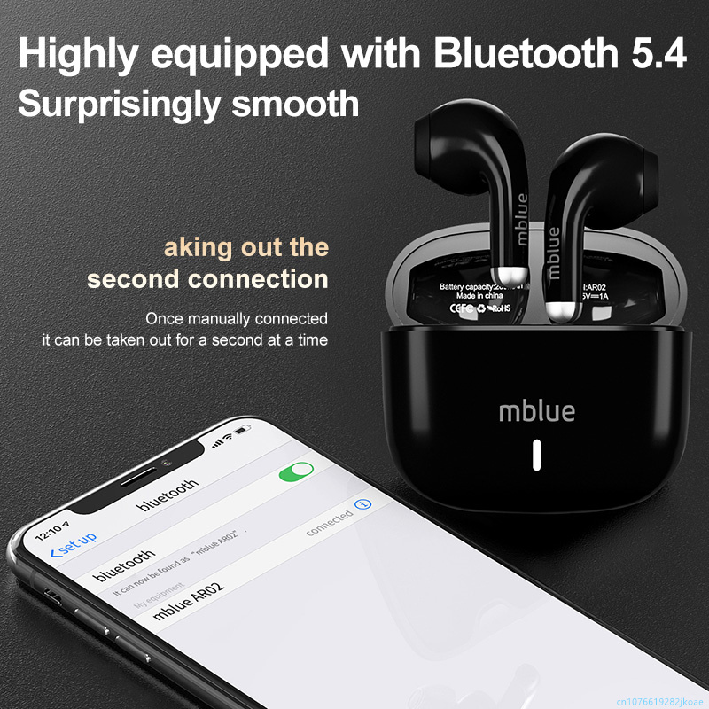 Original mblue AR02 Earphone True Wireless Bluetooth 5.4 Headphone HiFi Stereo Outdoor Sports Headset HD Mic Call Earbuds 200mAh Charging Case
