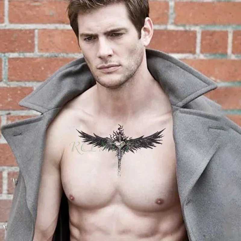 Waterproof Temporary Tattoo Stickers Cool Eagle Wing Angel Fake Flash Tattoo Lucifer Abdominal Arm Tattoo Girl ManXJ25414