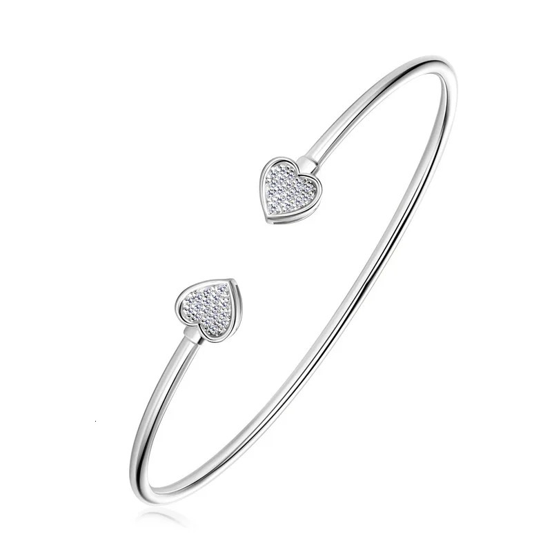 925 Sterling Silver Adjustable Bracelet Exquisite Heart Shaped Cuff Bangles For Couples Ladies Wrist Jewelry 250408