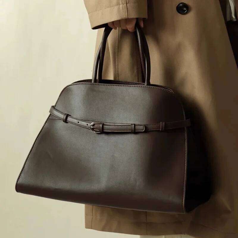 Belt Design Handbag Vintage Brand Women's Large Capacity New Silver Metal Luxury Tote Soft Leather Shoulder Messenger Bag