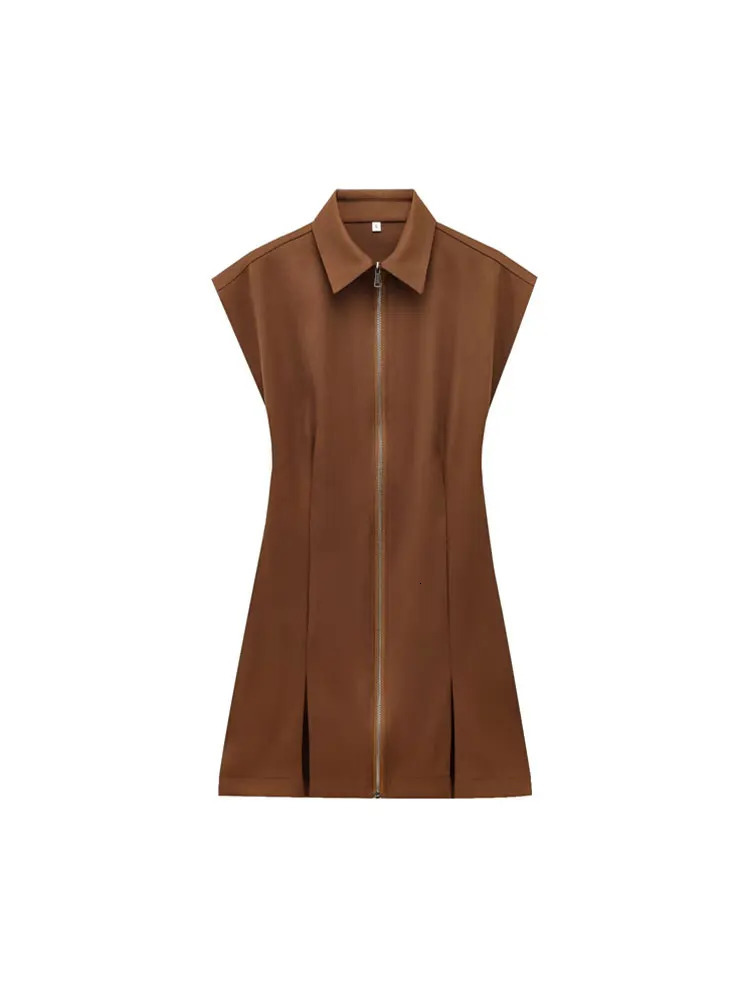 TRZA Womens Fashion Front Zipper Mini Dress with Collar and Short Sleeve Vestidos Mujer 250414