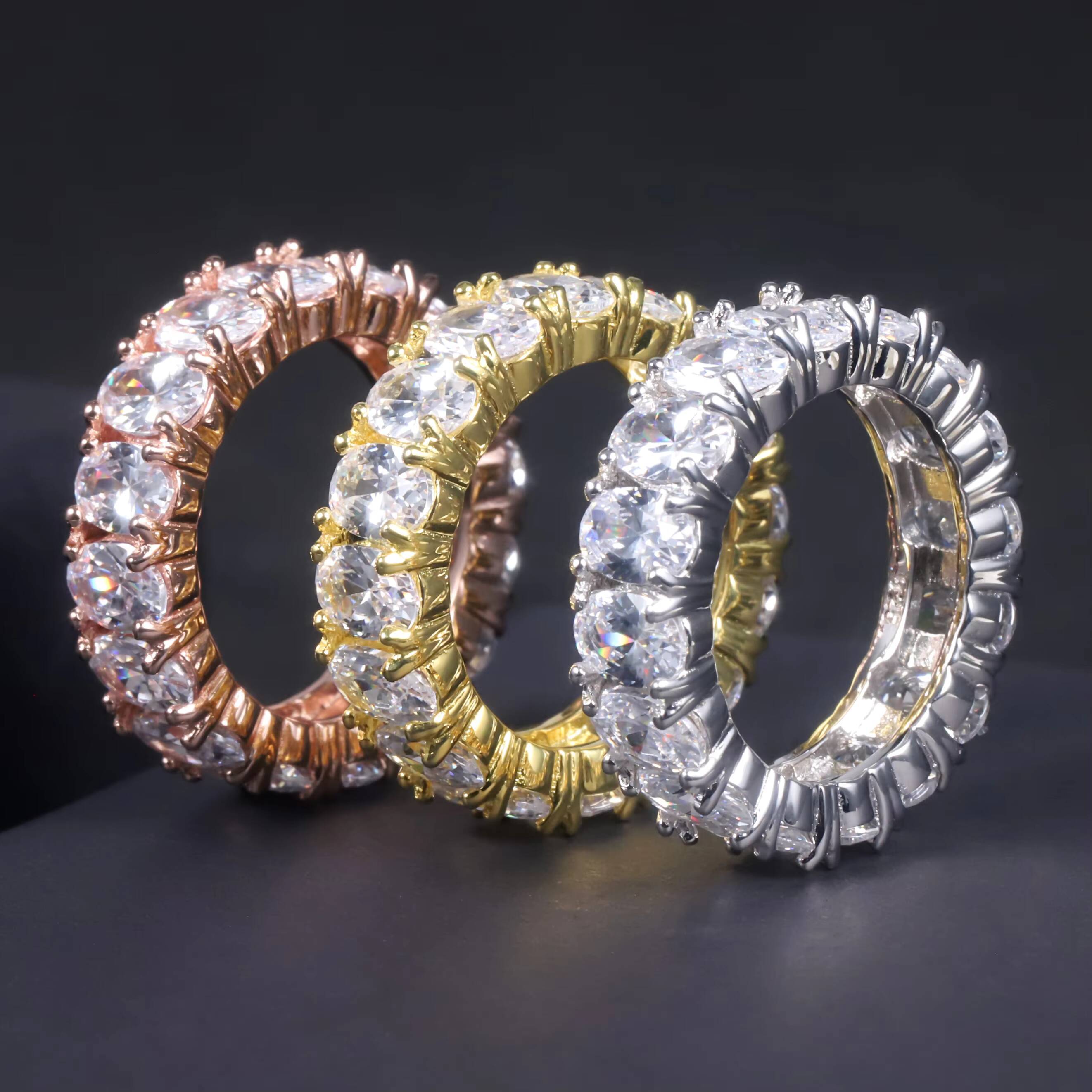 C7530 Wholesale Hip Hop 925 Sterling Silver Iced Out Full Oval VVS1 DEF Color Moissanite Diamond Band Eternity Ring