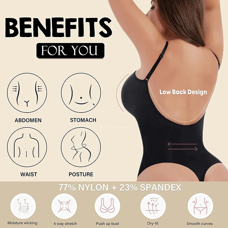 Women's Shapers Low Back Bodysuits Shapewear Thong Open Crotch Body Scoop Shaper Wear Seamless Suit Compress