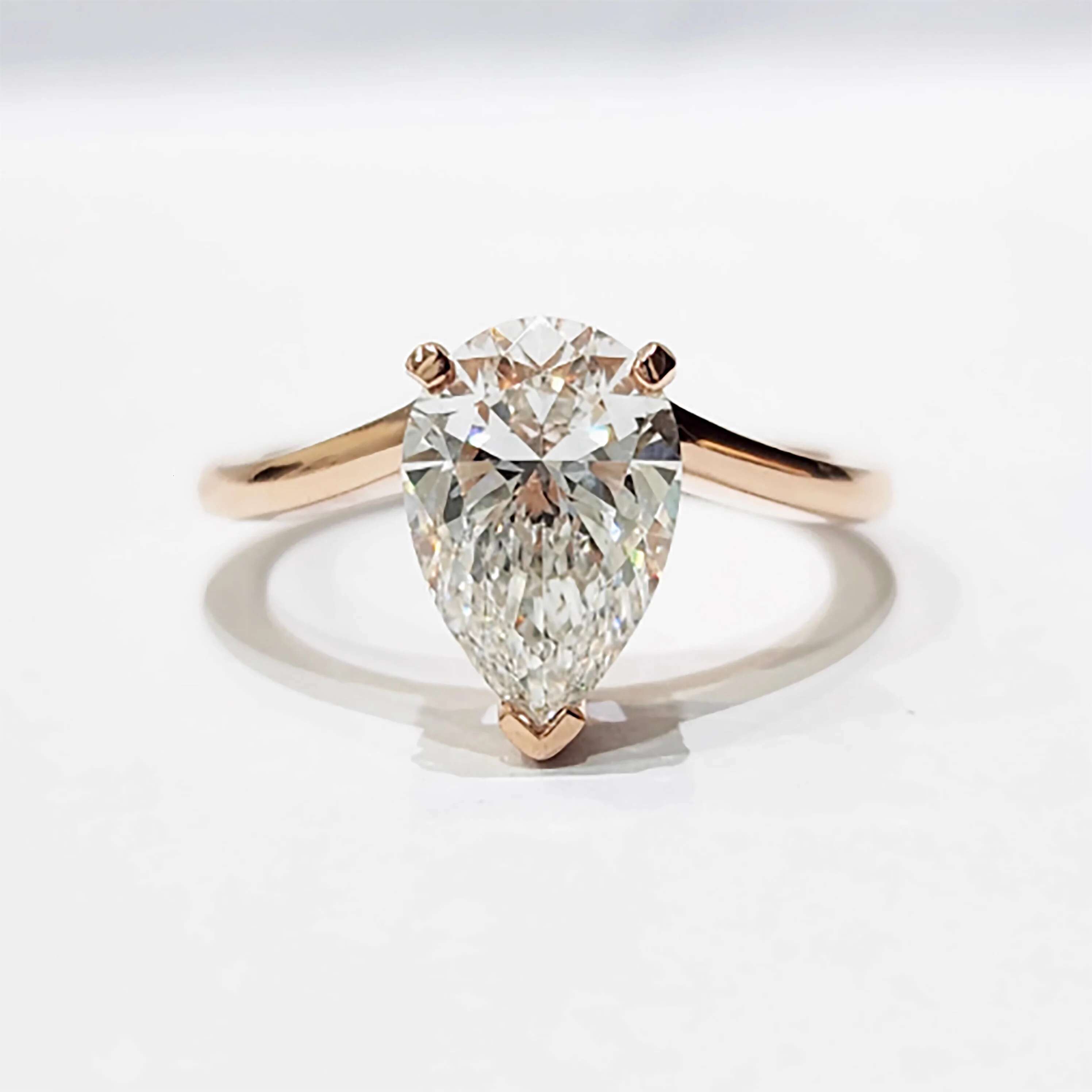 Custom Real Solid 10K Yellow Gold Rings Women Engagement Anniversary Wedding Rings Pear Water Drop Moissanite Diamond Rings