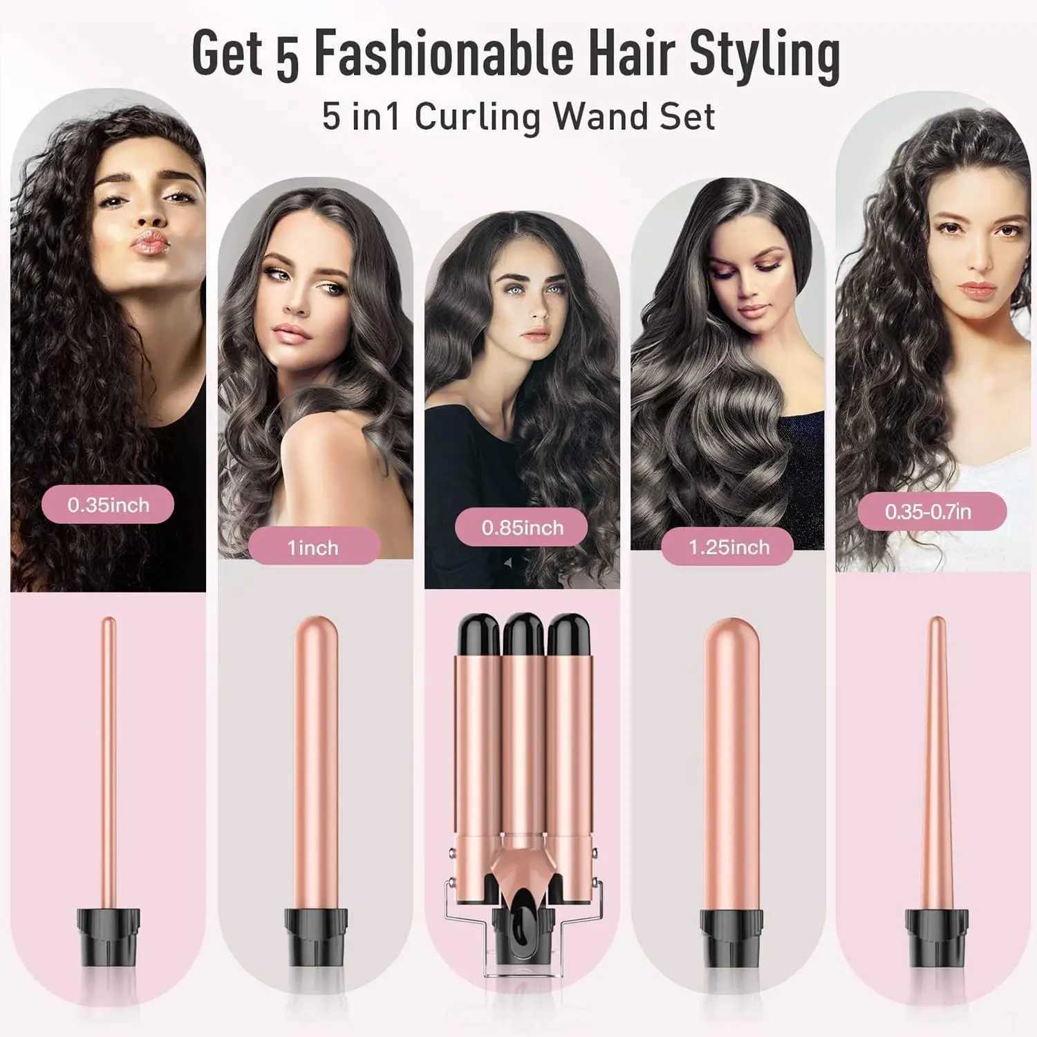 BESTOPE PRO Waver Curling Iron Wand 5 in 1 Curling Wand Set with 3 Barrel Hair Crimper for Women Fast Heating Hair Wand CurleT251114