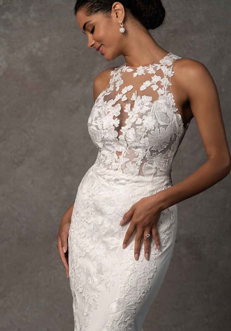 Elegant Mermaid Wedding Dresses New 3D-Flowers Lace Bridal Gown O-Neck Bride Dresses Robe De Vestido HOT SALE Size Customized Plue Size H25715