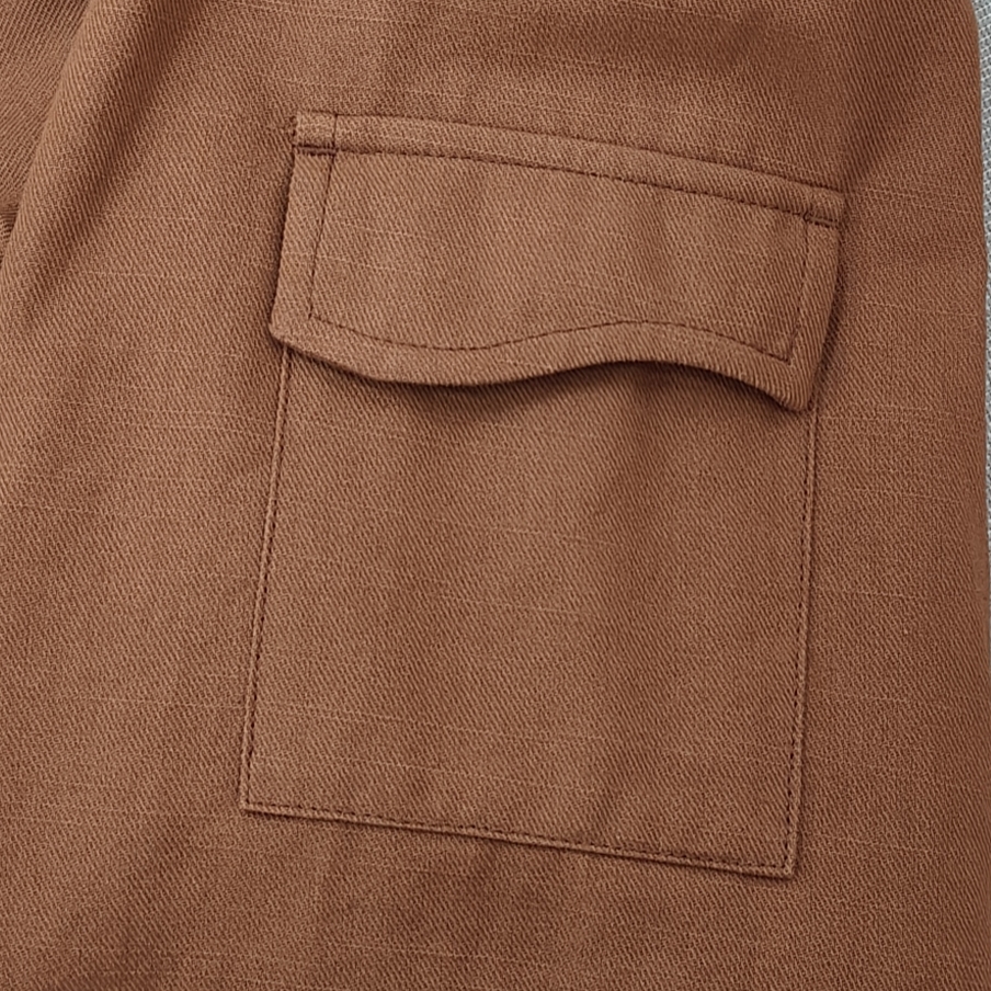 Men's Orange Cotton Zip-Up Jacket with Hidden Hood Zip Stand collar Multi-Pocket Adjustable buttons on cuffs and hem for Autumn Daily Casual Wear