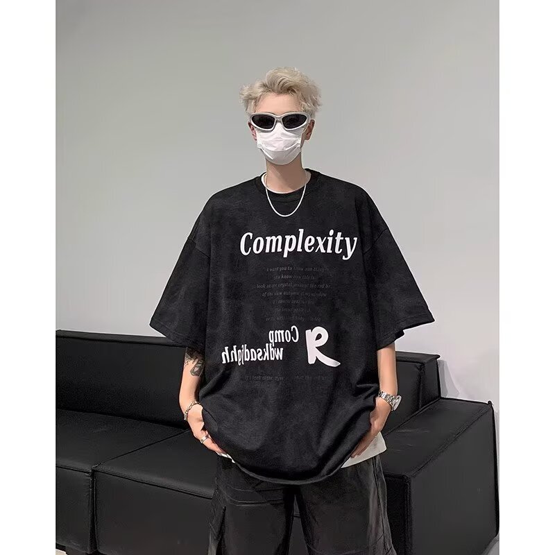 New Short Sleeve T-shirt For Men Summer Designer T-shirt Tie-dye American High Street Five-quarter Sleeve Trendy Hip-hop Half Sleeve Trend