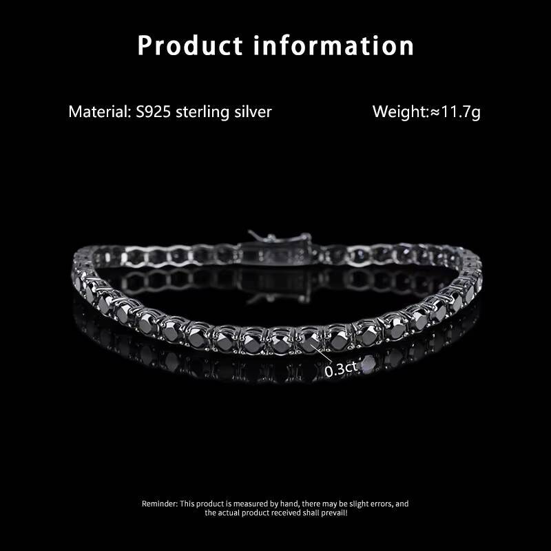 Cheapest White GRA Full Black Moissanite Tennis Chain Bracelet 925 Silver Bracelet Hiphop Men Black Moissanite Bracelet