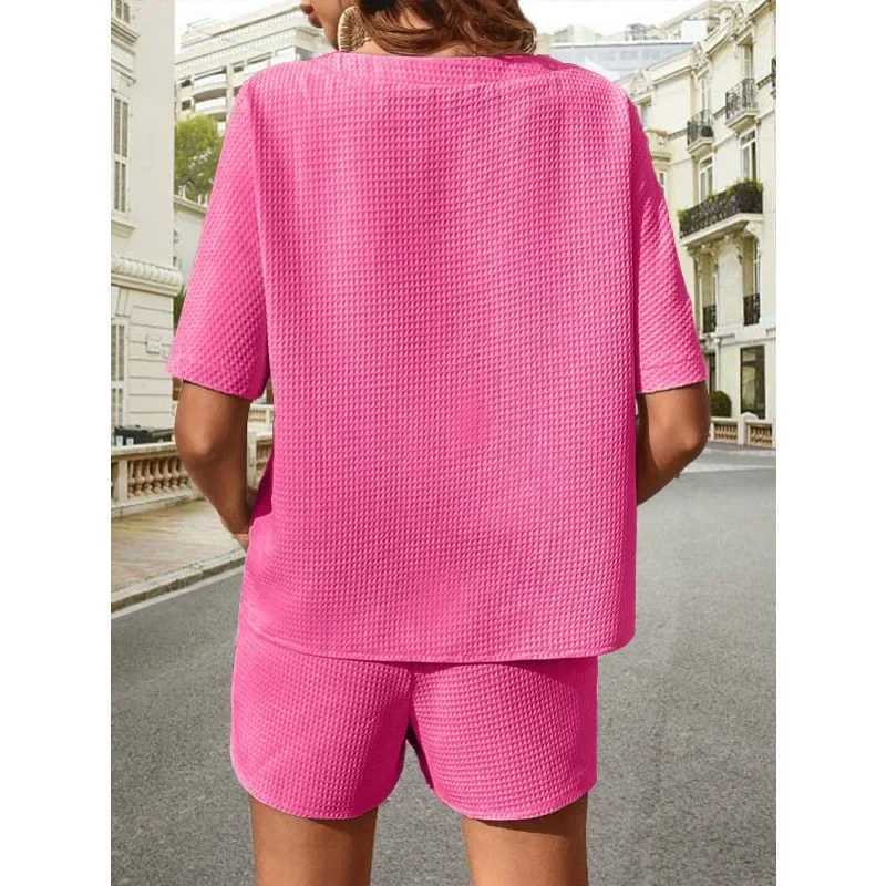 Solid color casual loose womens shorts set 2024 Ele summer womens two-piece set full set Fe setXJ250414