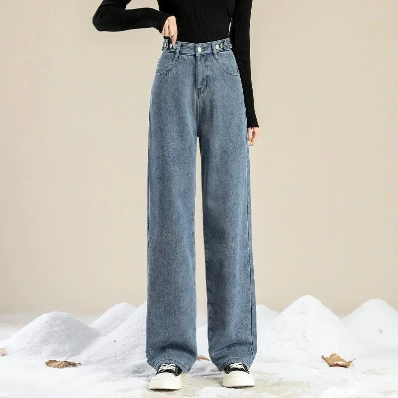 Women's Jeans Padded And Thickened Korean Female 2025 Winter Warm Outer Wear High Waist Drape Thin Straight Pants Women Z260313