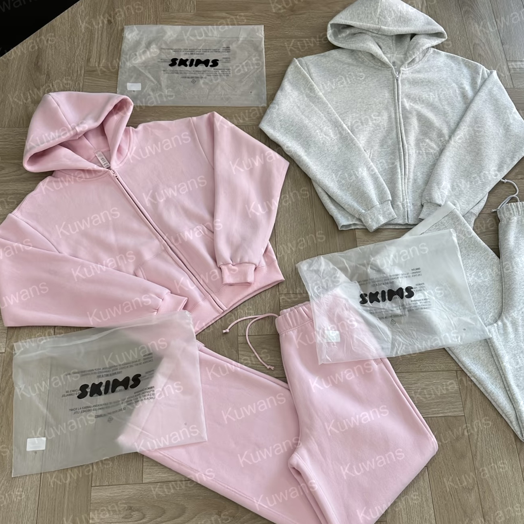 Skims Sets Women's Set Outfit Classic Zip Up Hoodie Pink Jacket Full Zip + Pants Sweatpants Sweat Long Clothes Outfit Sports Sportswear Yoga XS-L