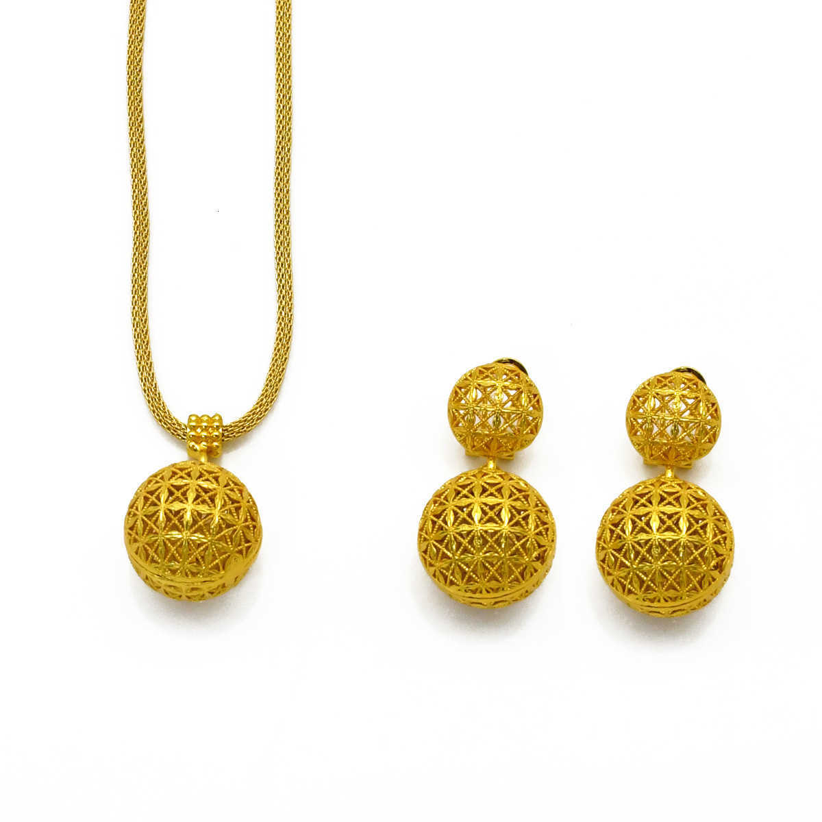 Gold imitation necklace and earrings set - Indian bride necklace - Vietnamese gold-plated two-piece set X251114