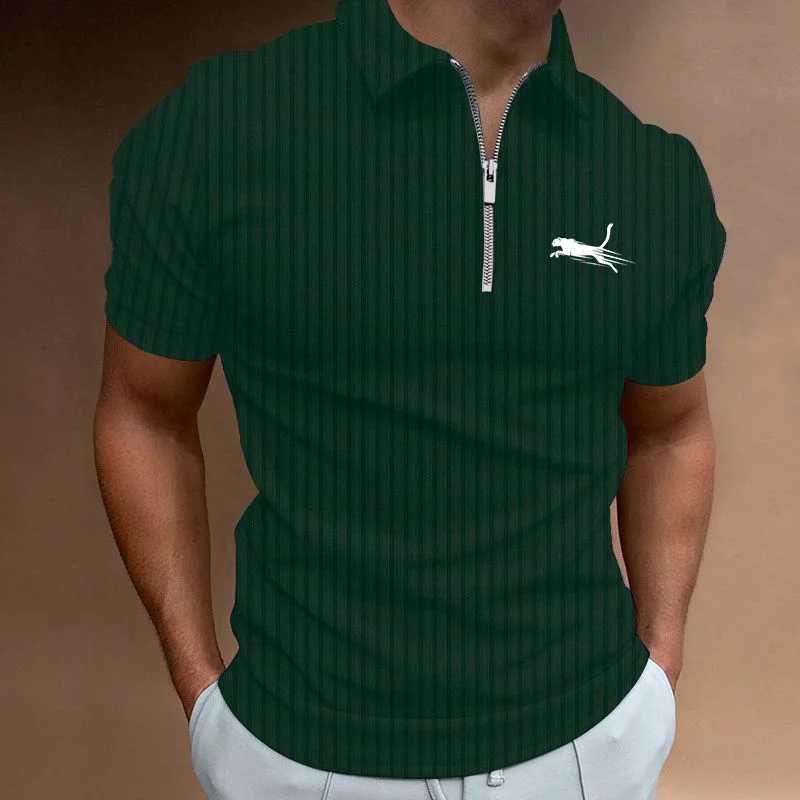 Summer mens collar striped polo shirt zipper short sleeved fashionable lightweight luxurious and trendy S-3XL W250414