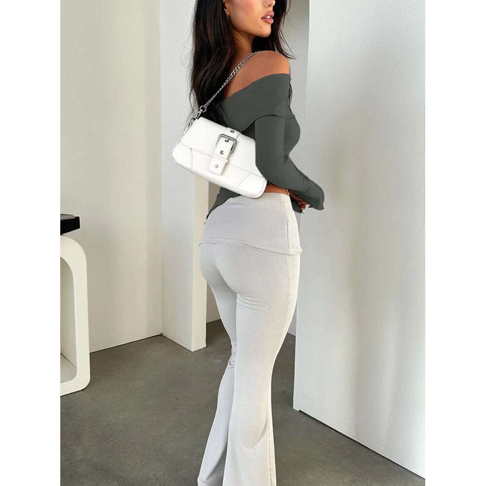 Sexy Strapless One e Neck Backless Long sleeved Short Spring Summer New Women's Slim Fit Top Party Nightclub