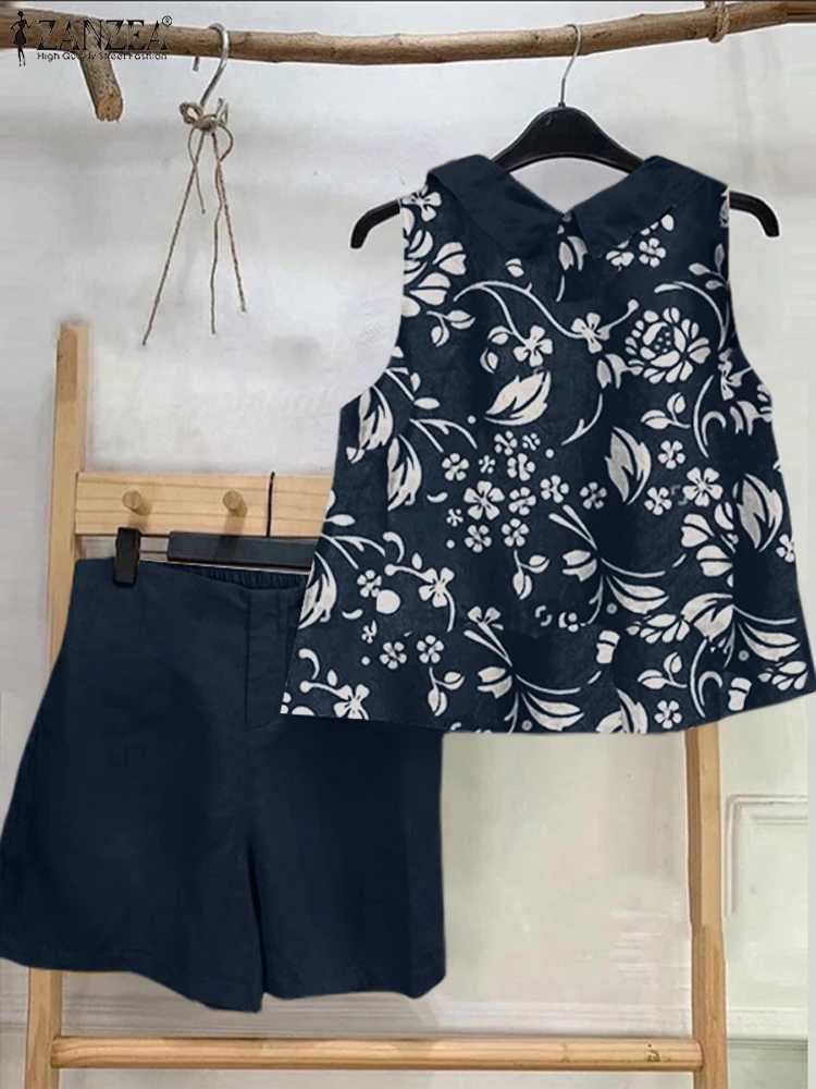 ZANZEA Fashion Womens Sweetheart Sportswear Holiday 2025 Matching Set Summer 2-piece Shorts Casual Loose Printed Tank Top and ShortsXJ250414