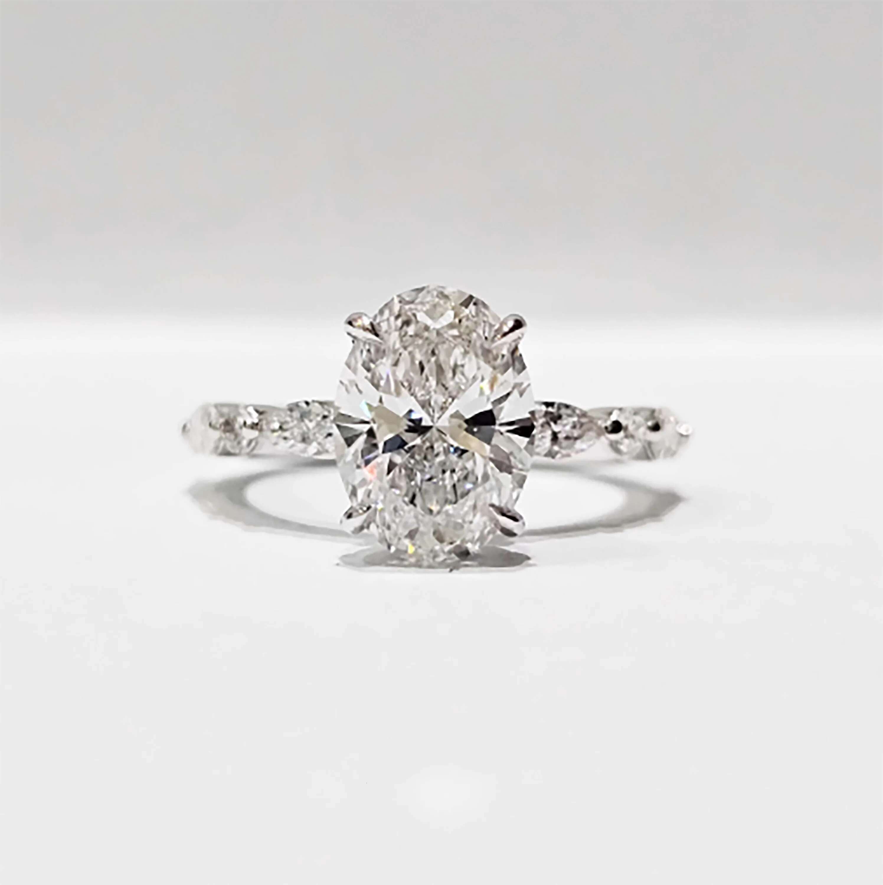 Custom Real Solid 14K White Gold Rings Women Engagement Anniversary Wedding Rings Oval Moissanite Diamond Rings Horse Eye Trendy