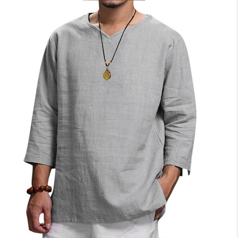 Autumn New Mens Pullover Cotton Solid casual Loose Pullover T-shirt Shirt Mens Wear