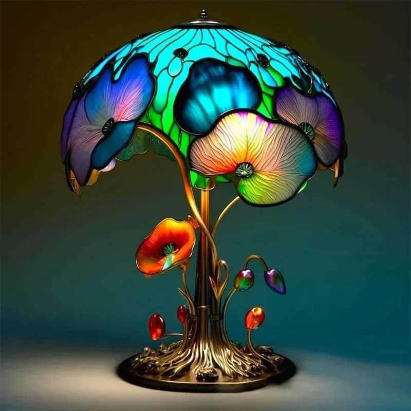 Stained Plant Series s Resin Colorful Bedroom Bedside Flower Mushroom Retro Table Night Lamp Atmosphere Light M251114
