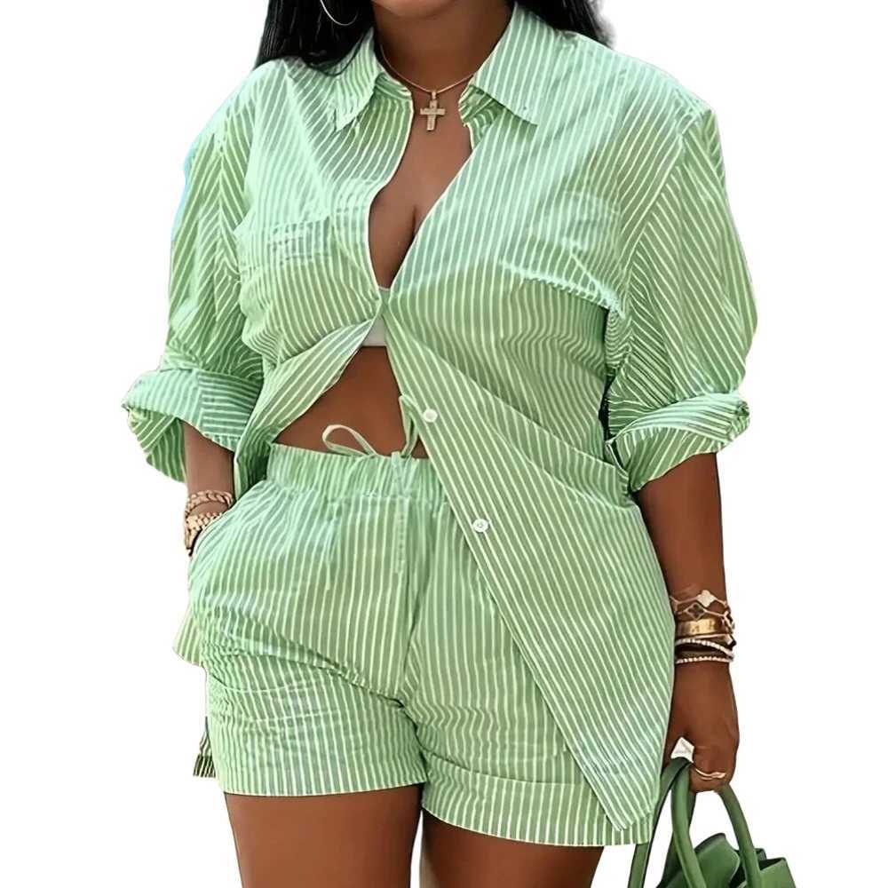 2024 Spring/Autumn Casual Womens Set Fashion Shirt Printed Button Up Shirt and Shorts Street Clothing Shorts Pants Set Two Piece SetXJ250414