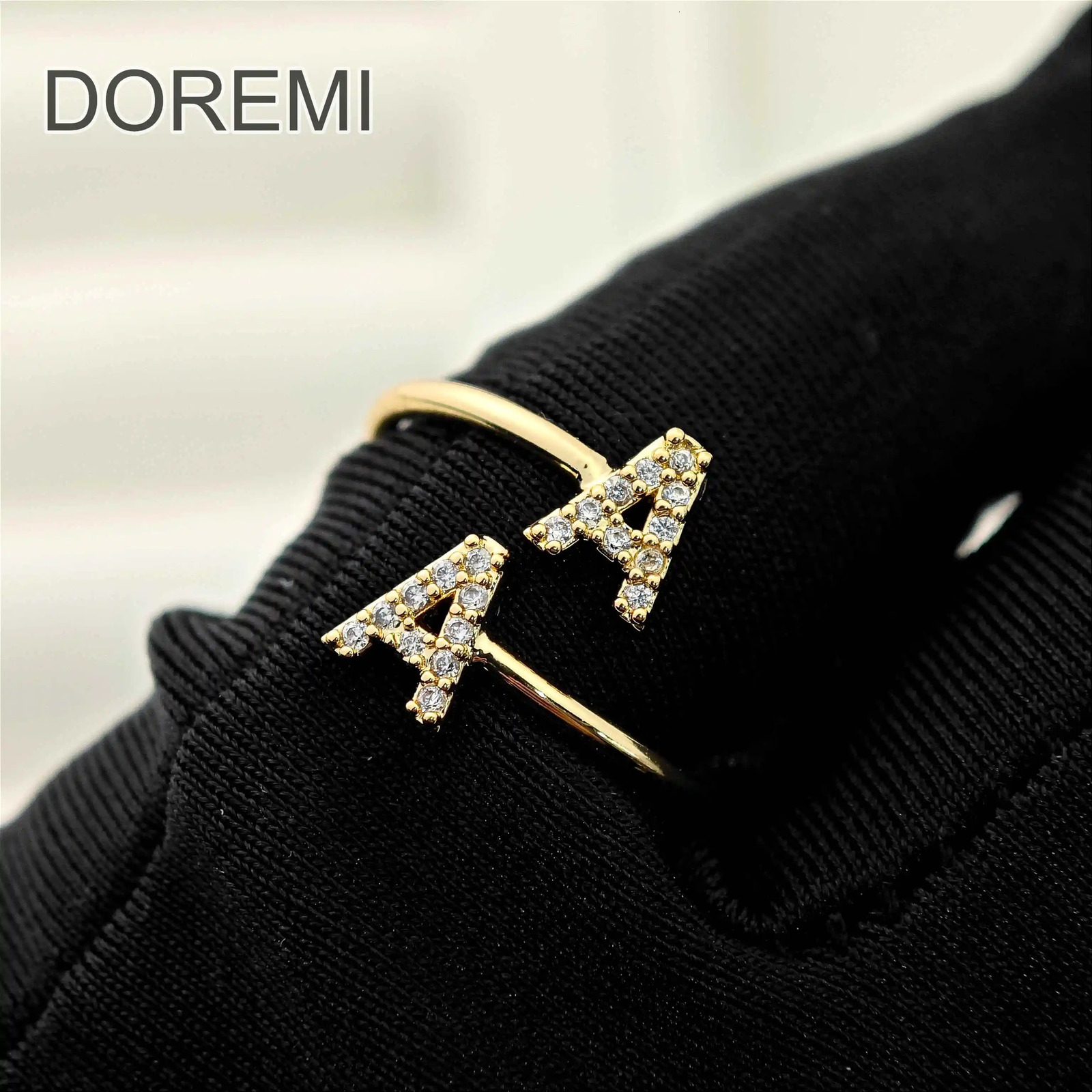 DOREMI Double Initial Letter White Zircon Letter Ring Custom Jewelry Initial Women Stagger Ring Gift Jewelry 250408