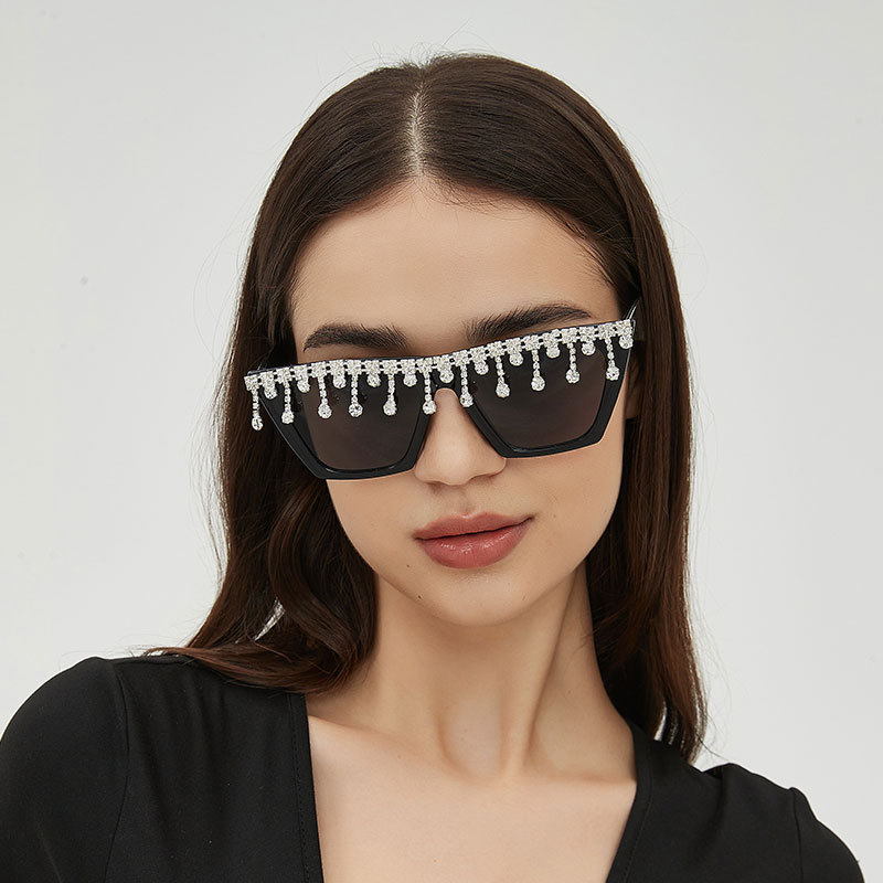 Large Frame Diamond Set Fashion Versatile Party Sunglasses