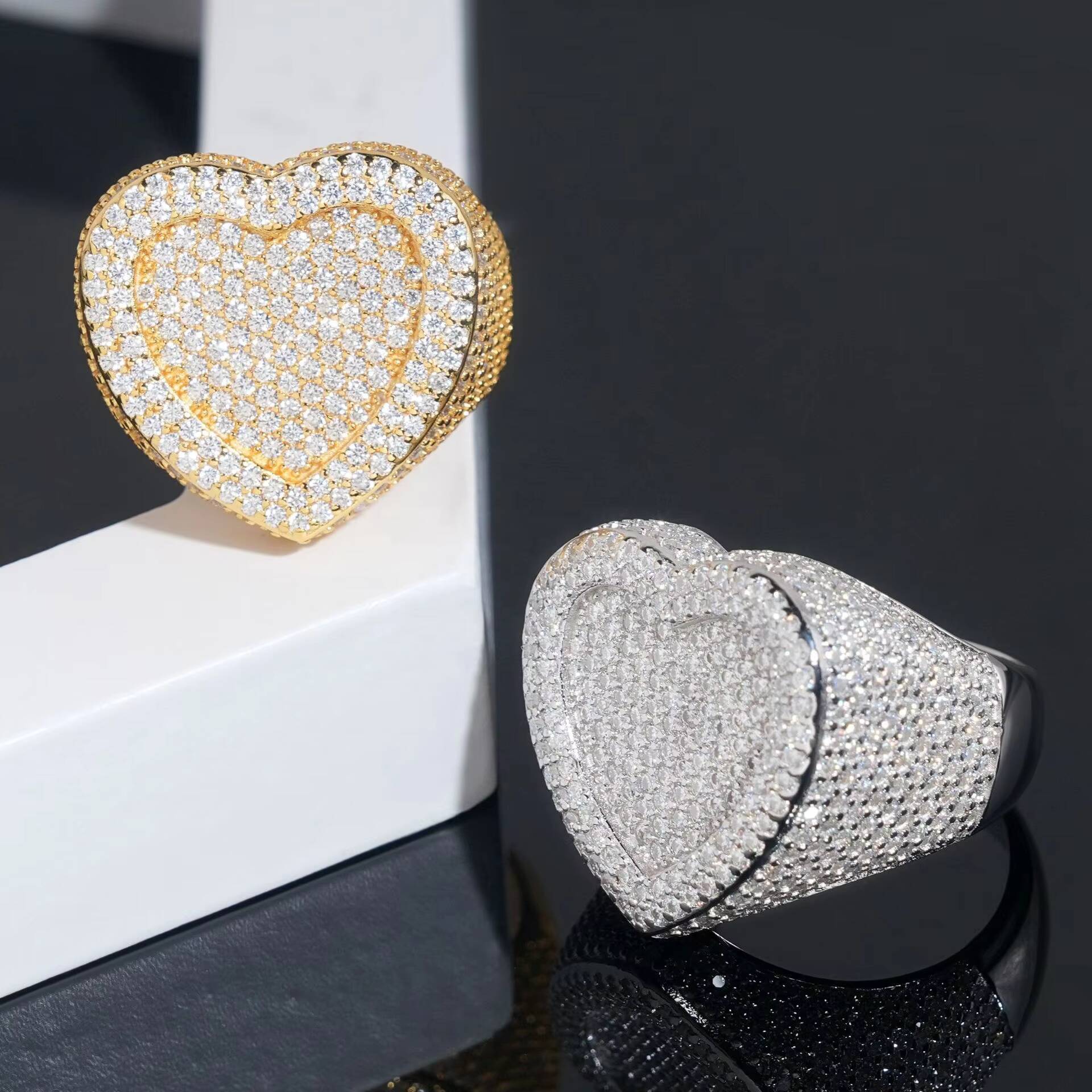 Pass Diamond Tester Iced Out Rings 925 Sterling Silver Gold Plated Rings Rappers Jewelry VVS Diamond Moissanite Hip Hop Rings