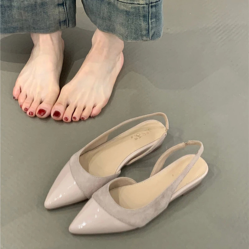 Summer Pointed Toe Womens Apartment Sandals Fashion Shallow Slip Single Back Mule Party Womens Clothing 250411
