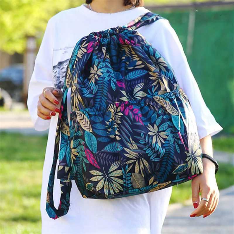 Women Backpack Sports Cloth Bunch Pocket Drawstring Rucksack Womens Folding Portable Shopping Bag Outdoor Travel PacksW251113