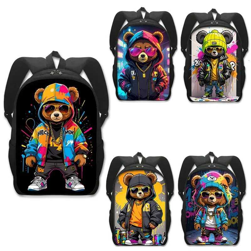 Kawaii Graffiti Bear Backpack Women Men Casual Rucksack Student School Bags for Teenager Daypack Hip Hop Travel Bags BookbagW251113