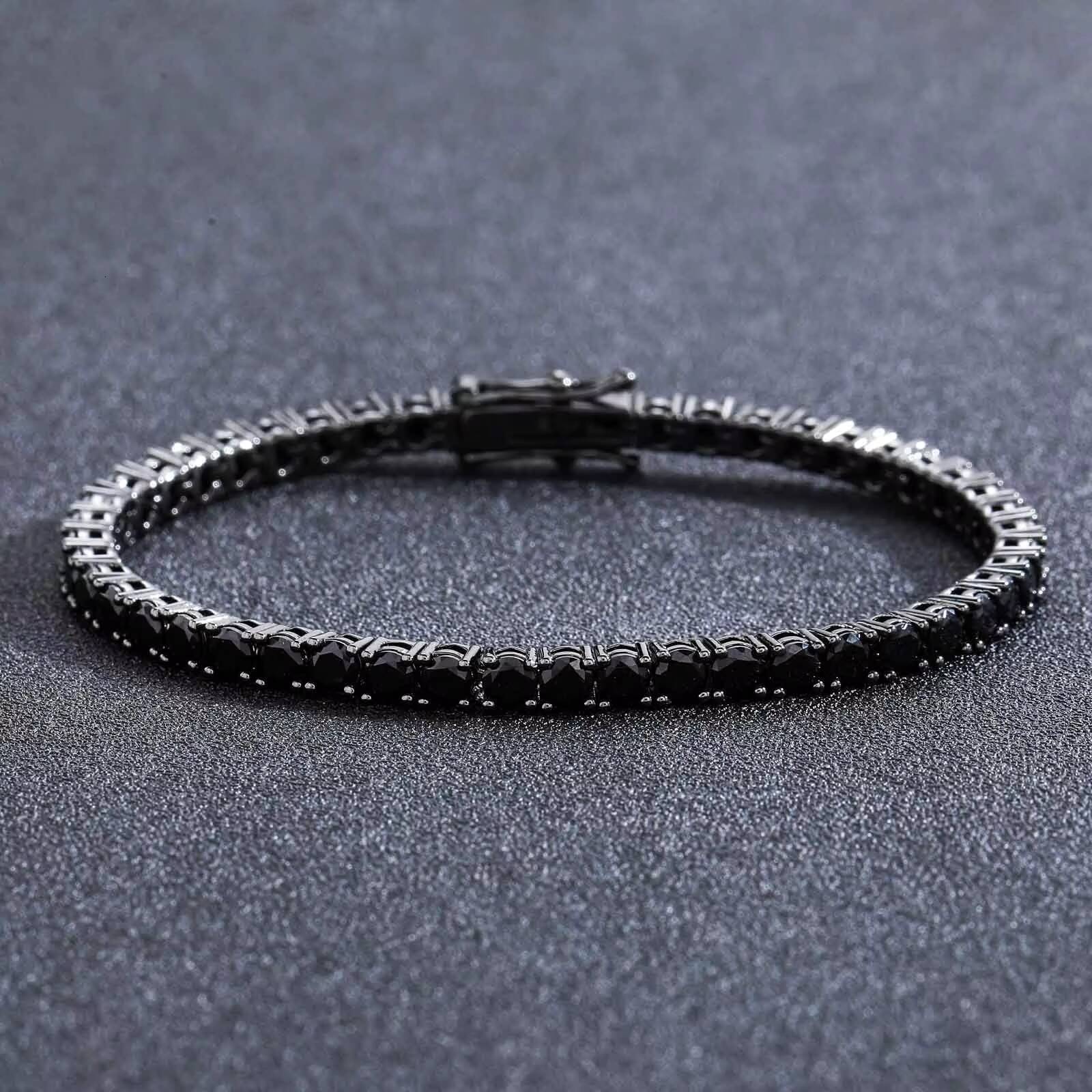 S925 Silver Black Tennis Women Bracelet VVS Iced Out Moissanite Diamond Bracelet Gold Plated 4mm Hip Hop Black Men Tennis Chain