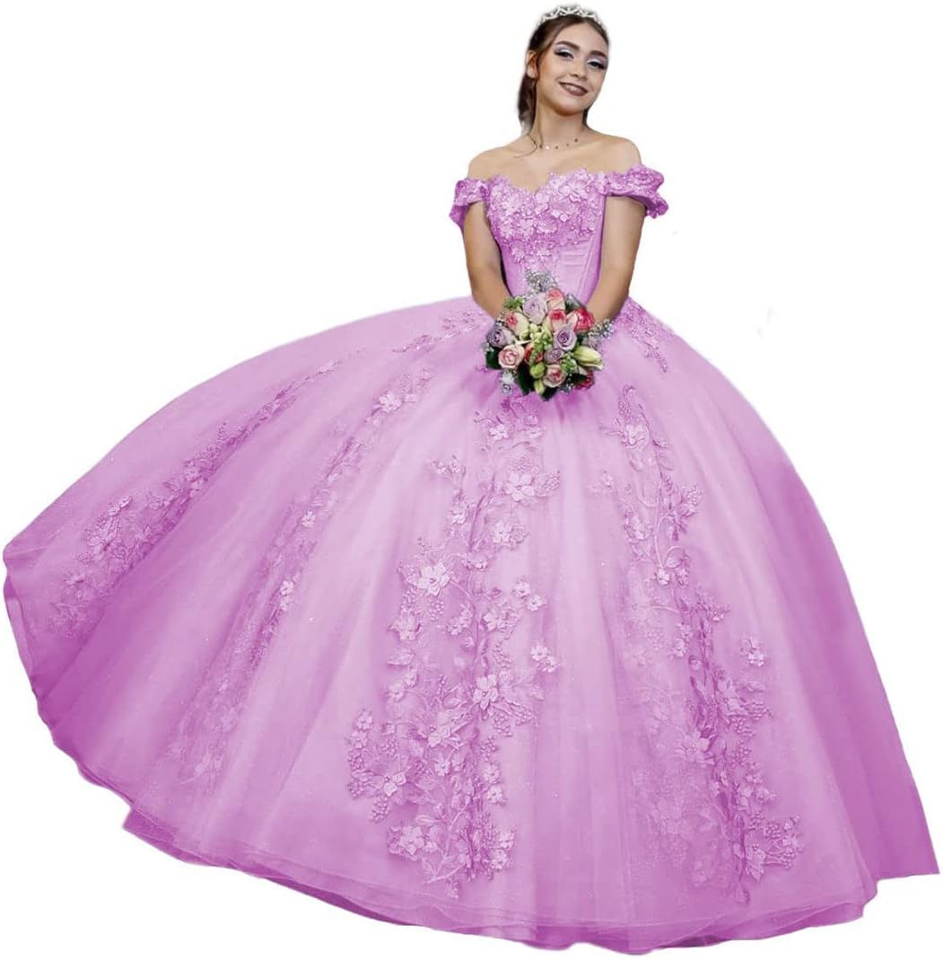Pink Quinceanera Dresses Ball Gown Off Shoulder 3D Rose Flowers Puffy Sweet 16 Dress Celebrity Party Gowns Graduation N14 B0312