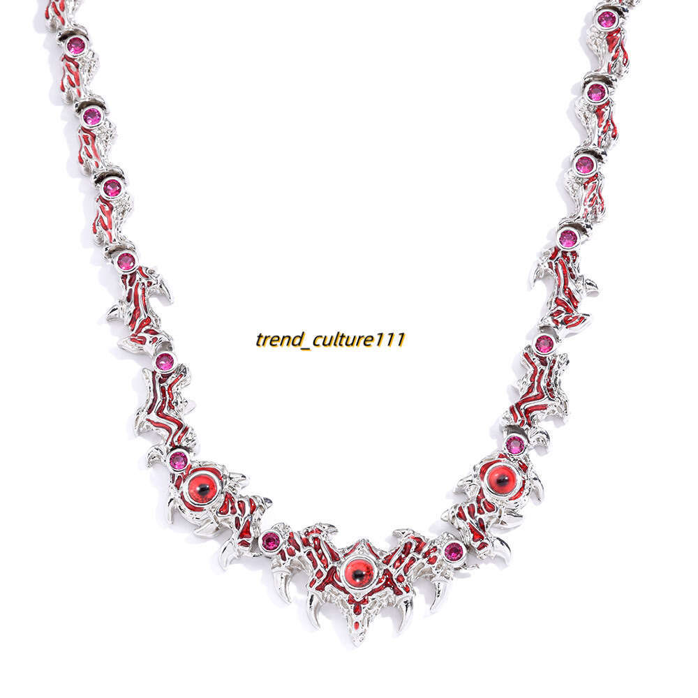 Hip hop exaggerated spikes parasitic red demon eyes thorns men's necklace fashion trend accessories